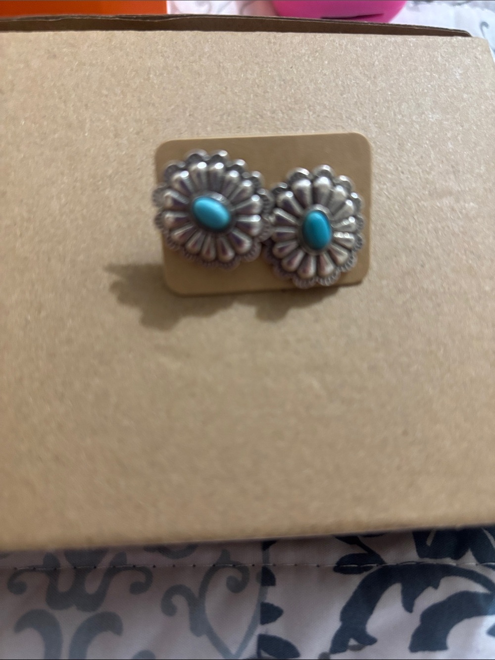 Turquoise Silver Floral Stud Earrings - Women Jewelry